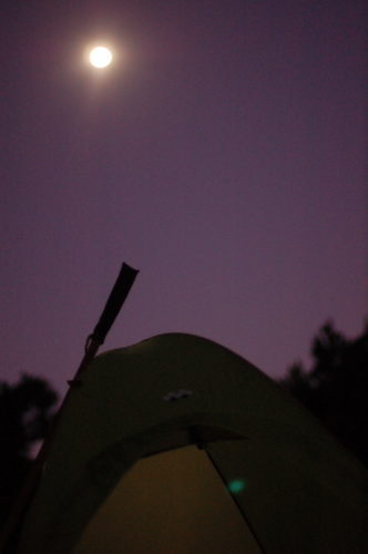 テントの上に十六夜の月がある