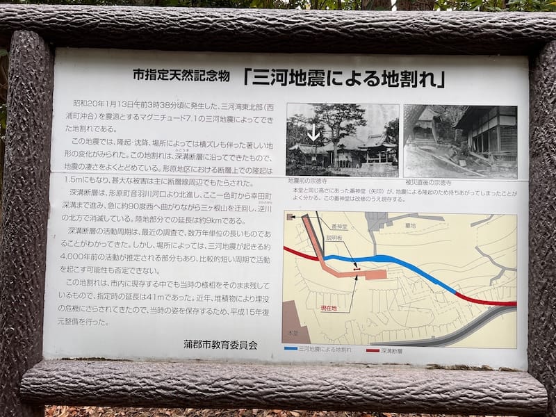 三河地震による地割れ解説板