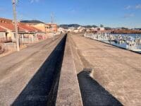 犬飼湊　現在の犬飼港堤防から蒲郡市街地