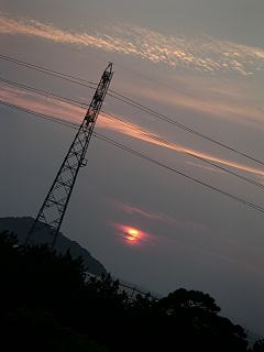 三河湾、姫島に沈む夕陽