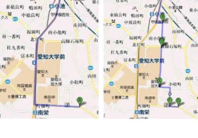 愛知大学付近のルート地図